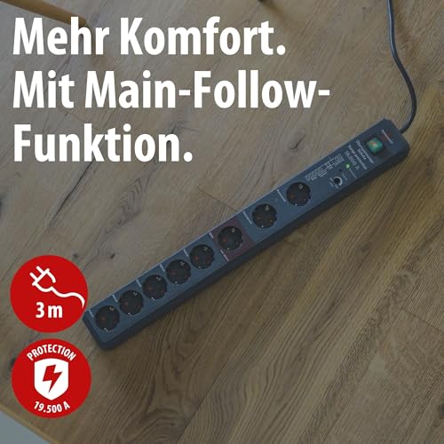 Brennenstuhl Secure-Tec Steckdosenleiste 8-Fach mit Überspannungsschutz und Main Follow Funktion (Mehrfachsteckdose mit 3m Kabel und Schalter) anthrazit – Bild 3