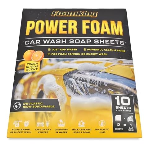 Foam King Car Wash Soap Sheets - 5 Car Washes, No Plastic Bottle, Concentrated Foam Wash Soap - for Foam Cannons, Foam Guns, Bucket Wash. Safe for Cars, Trucks, Motorbikes - 10 Sheets, Citrus Scent Cover