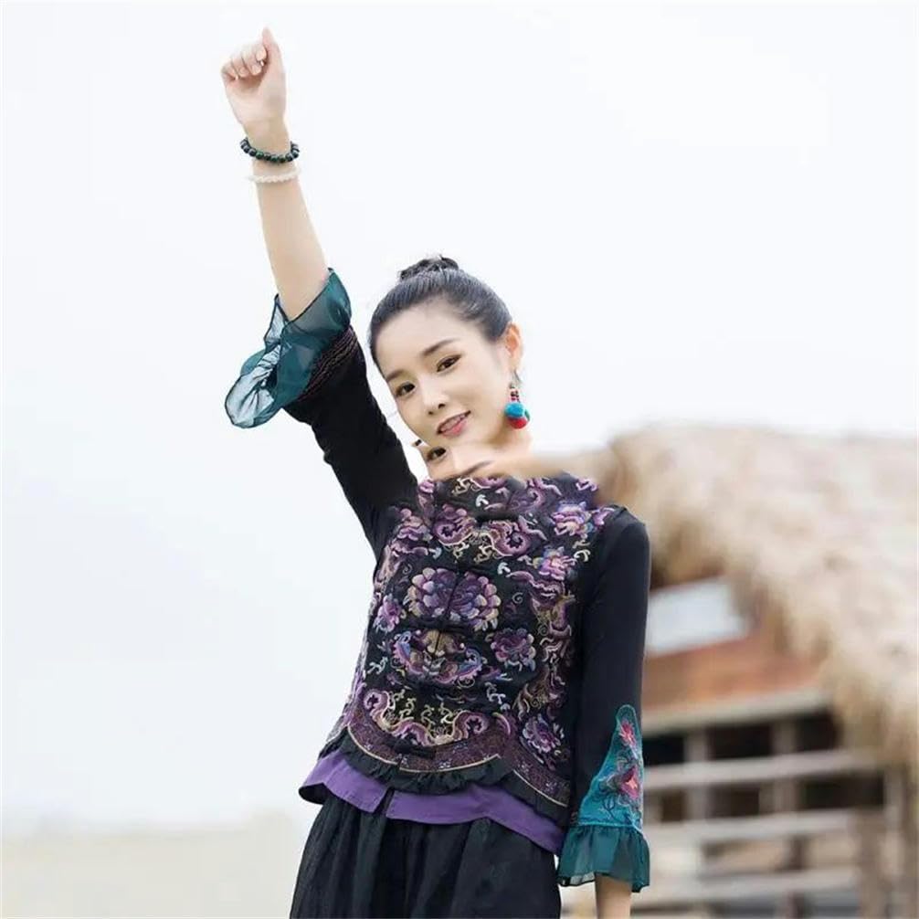 Traditional Embroidery Cheongsam top Casual Vests Ethnic Chinese Sleeveless Clothes Vests Women Cotton Linen Tang Suit