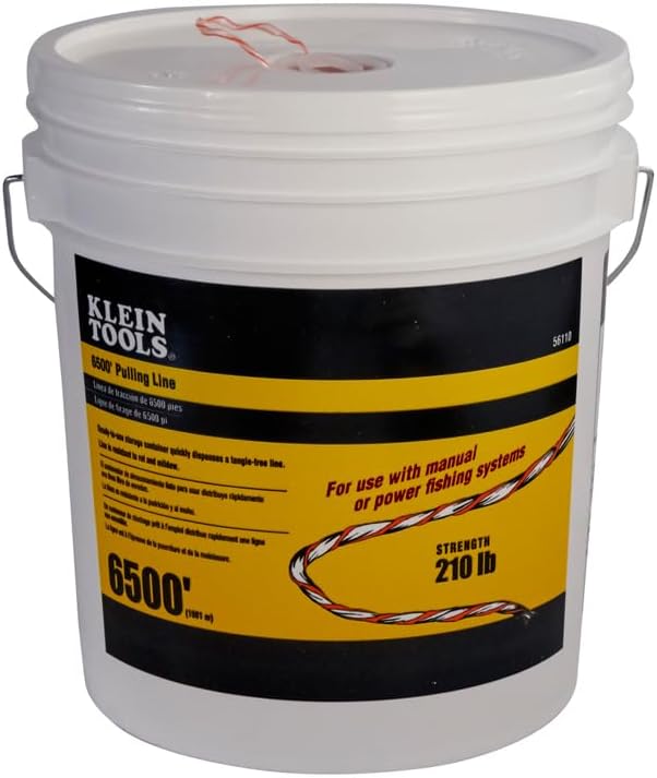 Klein Tools 56110 Poly Pull Line, Made in USA, Pull String for Light Duty Cable, Orange/White, 6500-Foot