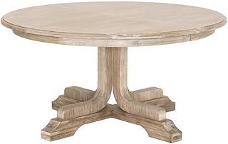 Gray Round Extension Dining Table 60 Inches, Acacia Wood Veneer with Metal Glide, Solid Wood Base, Removable Leaf Converts to Oval