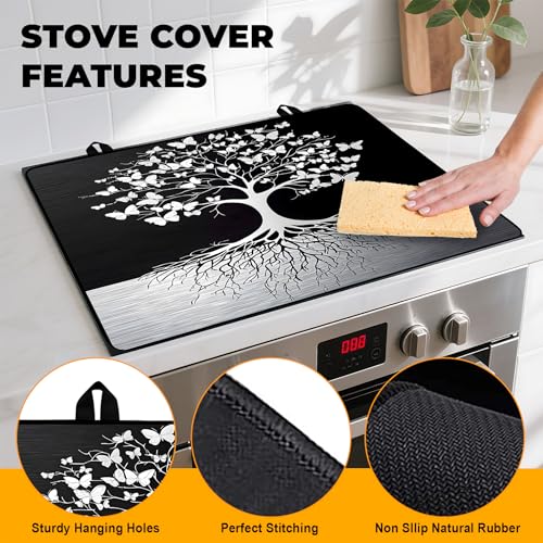 Image of Tree of Life Stove Top Cover Retro Flower Gas Stove Top Cover for Home Decoration Kitchen Pad Non-Stick Washable Cooktop Covers Countertop Protector Keep Stove Clean 28 inchx20 inch