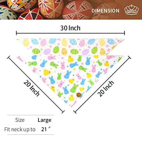 Crowned Beauty Easter Dog Bandanas Large 2 Pack, Colorful Bunnies Eggs Set, Floral Stripe Adjustable Triangle Holiday Plaid Reversible Scarves For Medium Large Extra Large Dogs Pets #TOP3