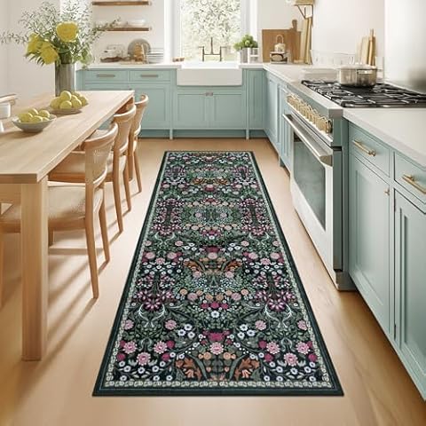 PLHXFR 2x6 Dark Green Floral Runner Rug Cover