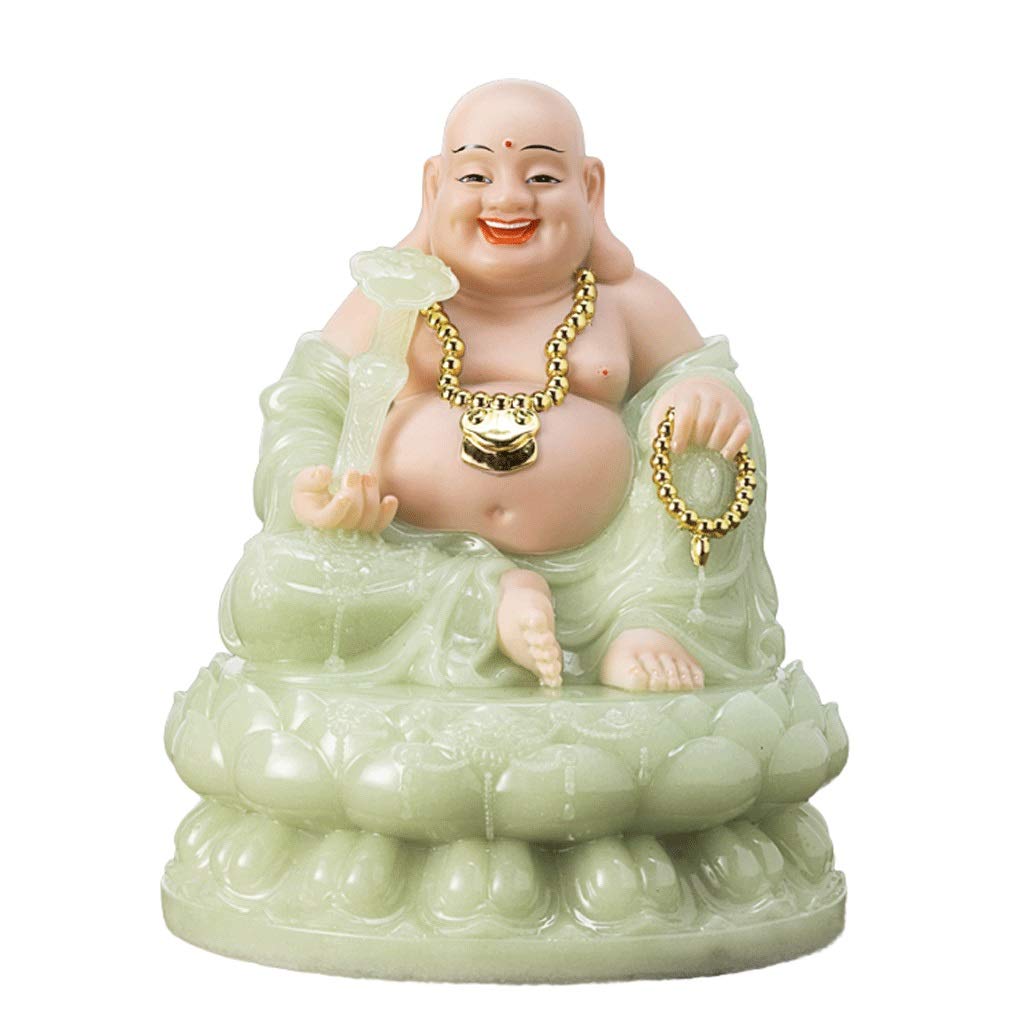 FKJLUN Buddha Statue Monk Figurine Laughing Happy Buddha Statue Jade Figurines Feng Shui for Luck Wealth Outdoor Home Decoration Good Gift and Collection (Green, 8.9'') Crafts Dolls Ornaments Gift