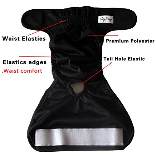 Image of JoyDaog 3 Pack Large Dog Diapers for Female Reusable Premium Jean Doggie Nappies Wrap,Black L