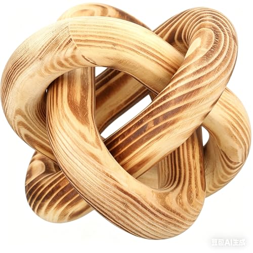 Wood Knot Chain Link Decor - 3 Link Boho Wooden Hand Carved Decorative Wooden Links Knots for Coffee Table Entryway Modern Farmhouse Shelf Decoration (Burn Color)