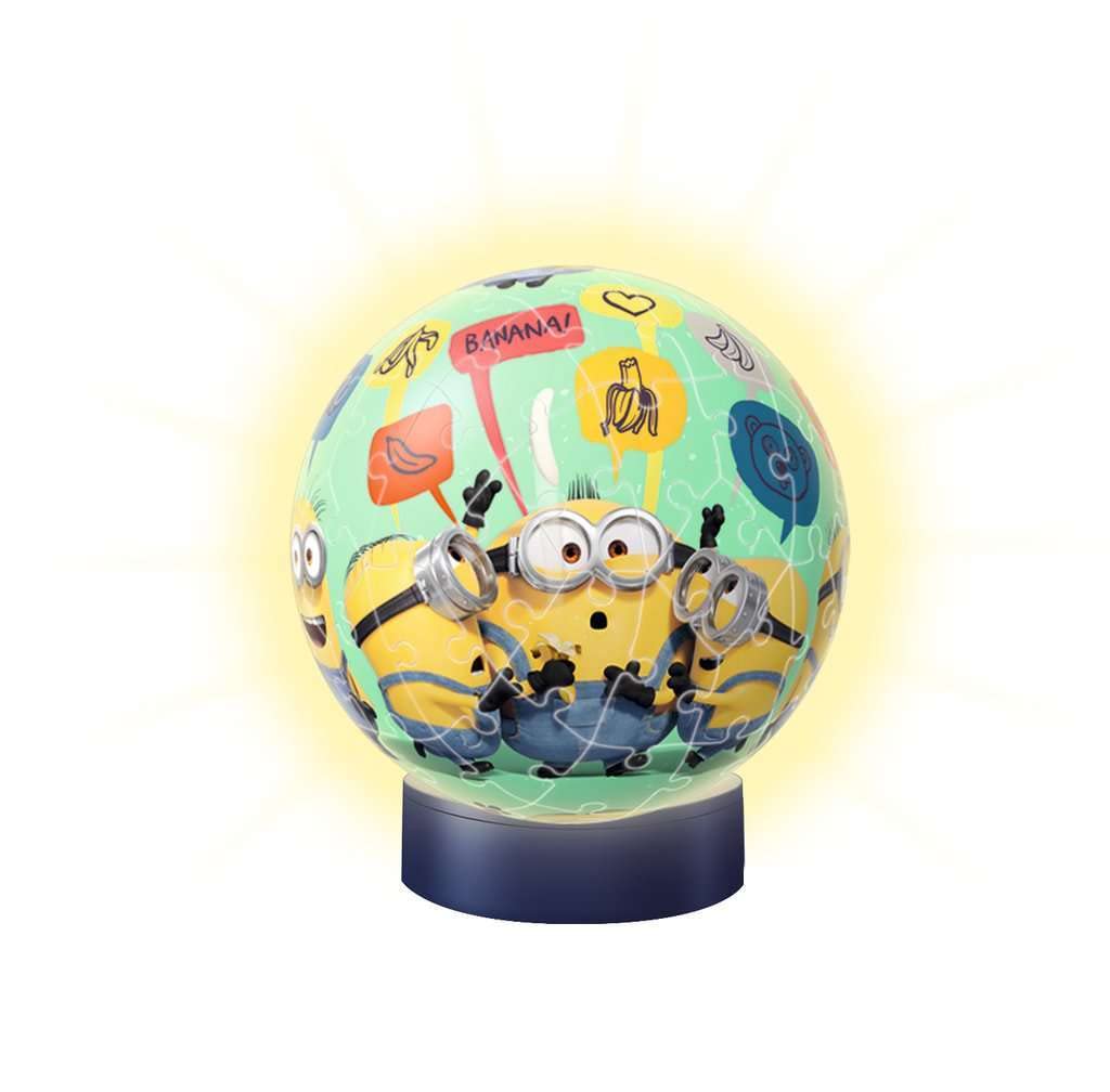 Ravensburger 3D Puzzle 11180 - Nachtlampje Puzzle Ball Minions - 72 Tegels - vanaf 6 jaar, LED bedlampje met klapmechanisme: beleef puzzels in de 3e dimensie,Geel