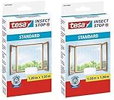 tesa Insect Stop STANDARD Fliegengitter für Fenster - Zuschneidbares Moskitonetz - Mückenschutz ohne Bohren - Fliegen Netz weiß, 100 cm x 100 cm (2)