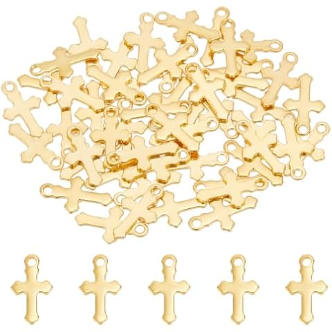 UNICRAFTALE 50pcs Gold Cross Charms Cover