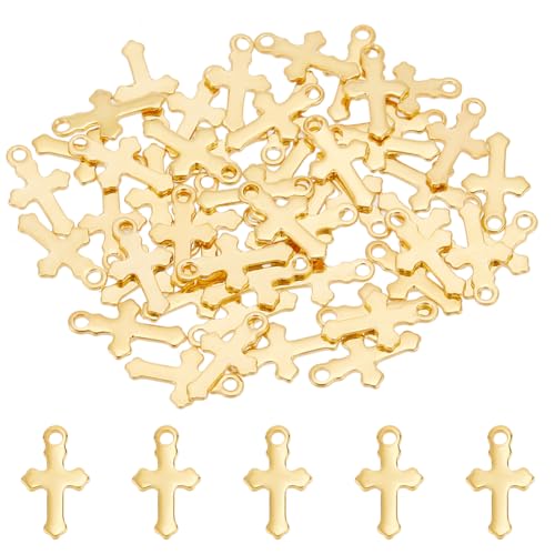 UNICRAFTALE 50pcs 304 Stainless Steel Tiny Cross Charms Gold Plated Pendant Metal Charm DIY Craft Findings Accessory for Necklace Bracelet Earring Jewelry Making