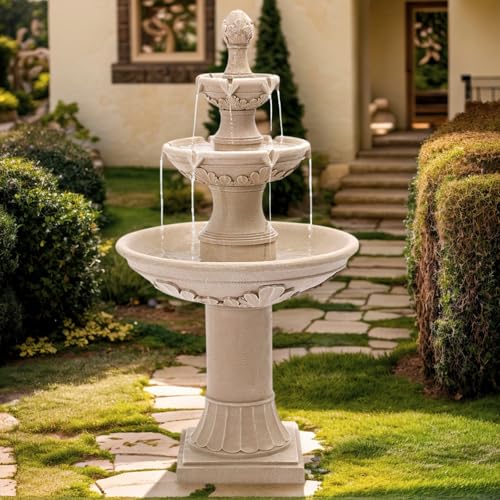 USSerenaY 3-Tiers Outdoor Water Fountains, 48.4" H Floor Backyard Garden
