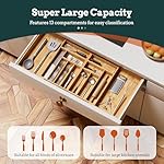 Silverware Organizer Large, Magnetic Connected Expandable 13 Slots Silverware Drawer Organizer From 21 to 37.4 Inches, Adjustable Flatware and Cutlery Holder, Bamboo Utensil Tray for Kitchen Natural - Image 2