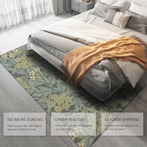 Tapis salon style Morris floral grand tapis de sol lavable chambre 90x150cm - 5