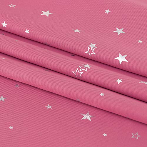 Image of BGment Kids Blackout Curtains for Bedroom - Grommet Thermal Insulated Silver Star Print Room Darkening Curtains for Living Room, Set of 2 Panels (55 x 96 Inch, Pink)