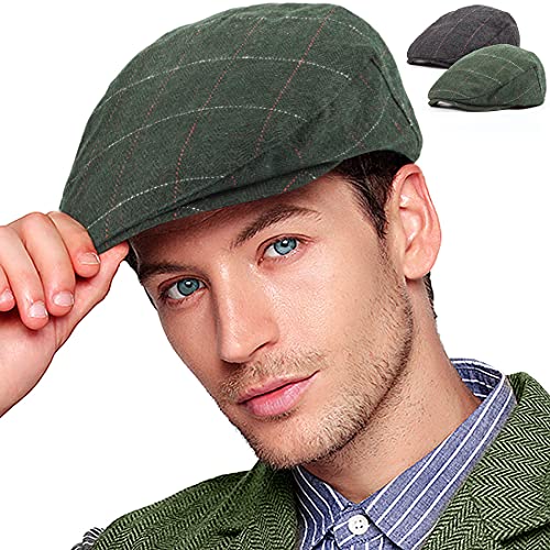 Image of 2-Pack Adjustable Newsboy Hats for Men Flat Cap Irish Wool Blend Tweed