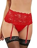 ohyeahlady Mesh Plus Size Garter Red Belts with Vintage Straps Clip Clasp for Stockings Lingerie with G-String M-L