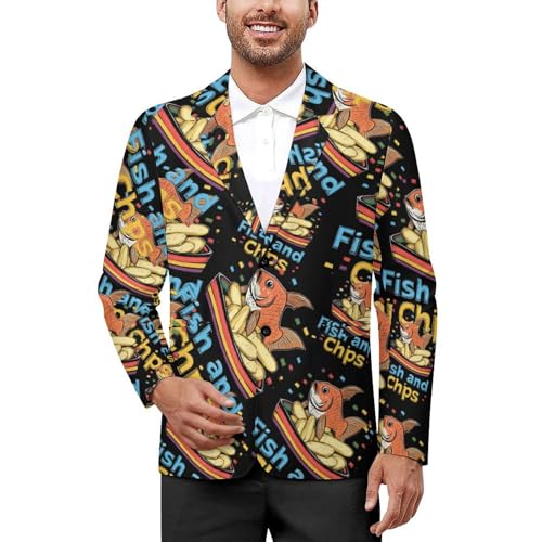 Fish and Chips Men's Slim Suit Long-Sleeve Prom Tuxedo Classic Two Button Business Jacket
