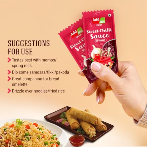 Image of Add me sweet Chilli garlic Sauce 48 sachets of 12gm each sweet & spicy | Dips | lahsun lal mirch ki meethi chutney Spread 48 Sachets 576 Grams