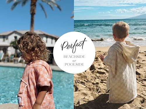 Image of Hooded Poncho Towel for Toddlers - Beach /Pool - Muslin Cotton Checker Print - Ultra Soft, Absorbent- Double Lined-2T-5T