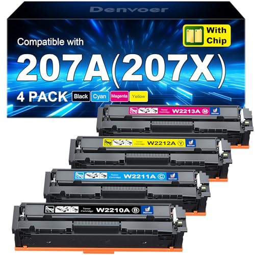 207A 207X Toner mit Chip Kompatibel für HP 207A 207X für HP Color LaserJet Pro MFP M283fdw Toner Schwarz M283fdn M283cdw M282nw M255dw M255nw W2210A W2210X Schwarz Cyan Magenta Gelb 4-Pack