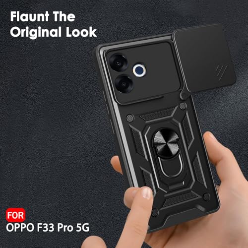 Image of TheGiftKart Tough Armor Bumper Back Cover Case for Oppo F33 Pro 5G | Kickstand & Ring Holder | 360 Degree Protection Back Cover Case for Oppo F33 Pro 5G (PC & TPU, Rotating Camera Cover, Black)