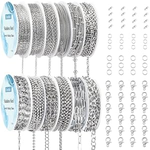Ecoofor Necklace Chains for Jewelry Making, 95.1 Feet 12 Rolls Stainless Steel Jewelry Chains for DIY Necklace Bracelet Jewelry Making with Stainless Steel Jump Rings/Lobster Clasps/Connectors