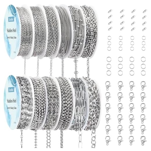 Ecoofor Necklace Chain for Jewelry Making, 95.1 Feet 12 Rolls Stainless Steel Jewelry Chains for DIY Necklace Bracelet Making with Stainless Steel Jump Rings/Lobster Clasps/Connectors