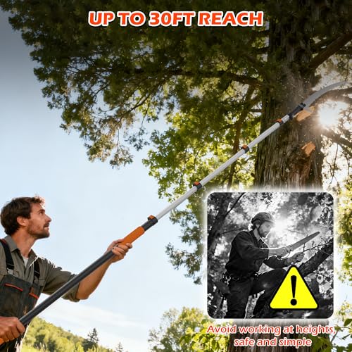 TONYINGO Pole Saw with 5-24FT Extendable Telescoping Pole with Dual Action Flip-lock & Screw Fixing Design, 30FT Reach Tree Trimmer, Easy-Adjust Pruning Saw for Garden, Palms & Shrubs Yard Maintenance by TONYINGO - Image 5