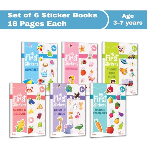 Image of Pegasus My First Stickers Activity Book Set for Kids Age 3+ | 6 Early Learning Themes - Alphabet, Numbers, Animals & Birds, Colours & Shapes, Things That Move, Fruits & Vegetables