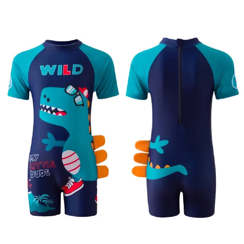 Kriva Boy's Polyester Wild Blue Print One Piece Swimsuit (WILD_Blue_M)