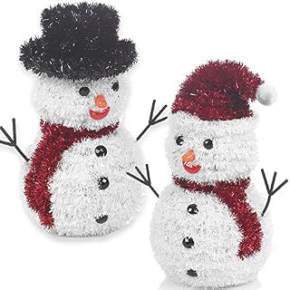 URBNLIVING 3D Snowman Tinsel Christmas Figurine, Frosty Xmas Decoration Ornament | 6 Assorted Design | 28cm Tall