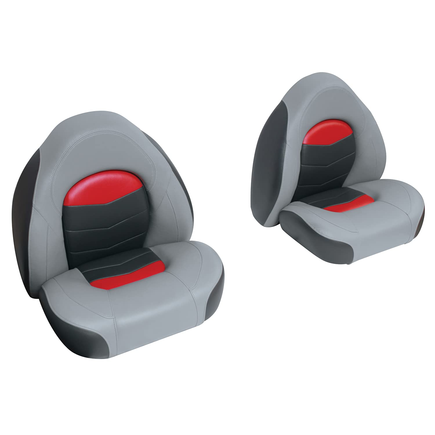 3303-1881 Pro-Angler Series Bass Bucket Seat 2-Piece Set Marble Grey/Regal Red/Charcoal