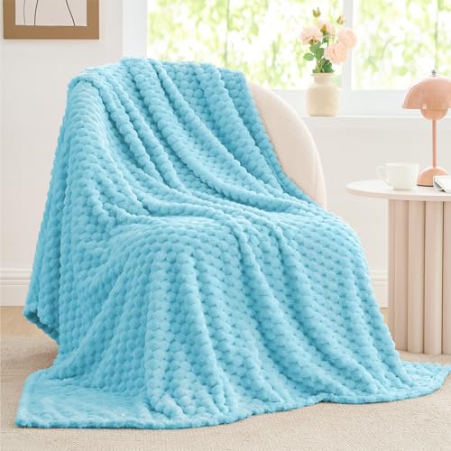 Image of BEDELITE Light Blue Throw Blanket for Couch, Soft Gifts for Women, 50 * 60 | 3D Jacquard Decorative Fleece Blanket, Super Soft Plush Throws, Cute Birthday Gift for Women & Men, Suitable for All Seasons