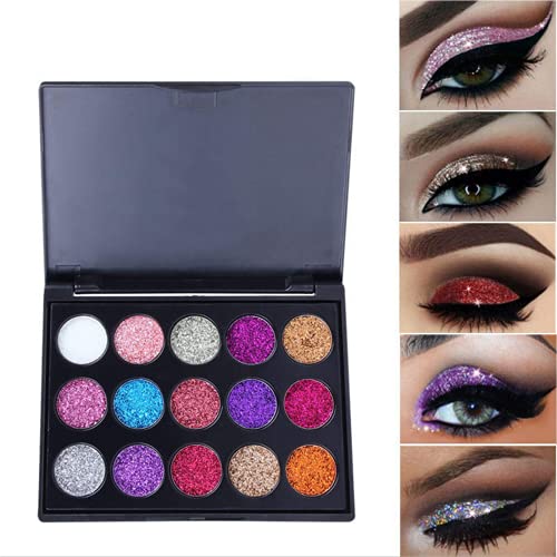 Yelna Glitter Eyeshadow Palette, 15 Colors Professional Ultra Shimmer Makeup Palette for Face and Body, Highly Pigmented Pressed Glitter Eyeshadow, Long-lasting and Waterproof