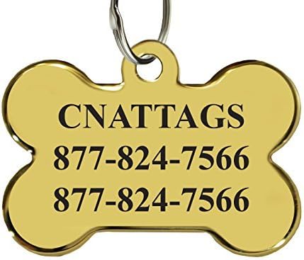 24K Gold Plated Pet ID Tags, Personalized, Premium Brass 24K Gold Plated (Bone)