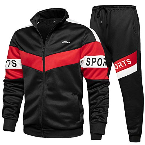 Duofier Men's Tracksuit Set Sweatshirt Jogger Sweatpants Solid Patchwork Warm Sports Suit, Black-2Xl #TOP18