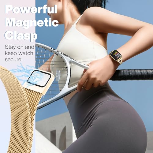BRG Thin Mesh Loop Apple Watch Band 38–42mm — Diamond Clasp, Golden — view 6