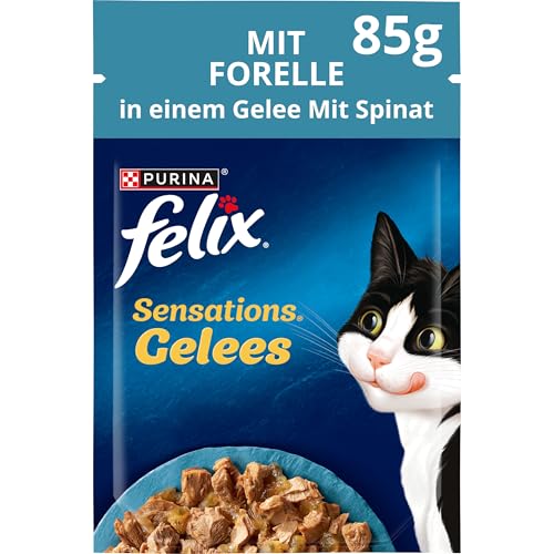 Felix Sensations Gelées Nourriture pour Chat Humide, avec Truite et épinards en gelée, Lot de 26 (26 x 85 g)