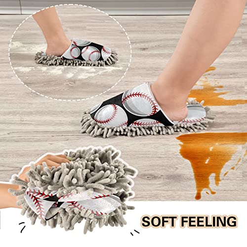 Kigai Microfiber Cleaning Slippers Black Baseball Washable Mop Shoes Slipper For Men/Women House Floor Dust Cleaner, Size L #TOP4