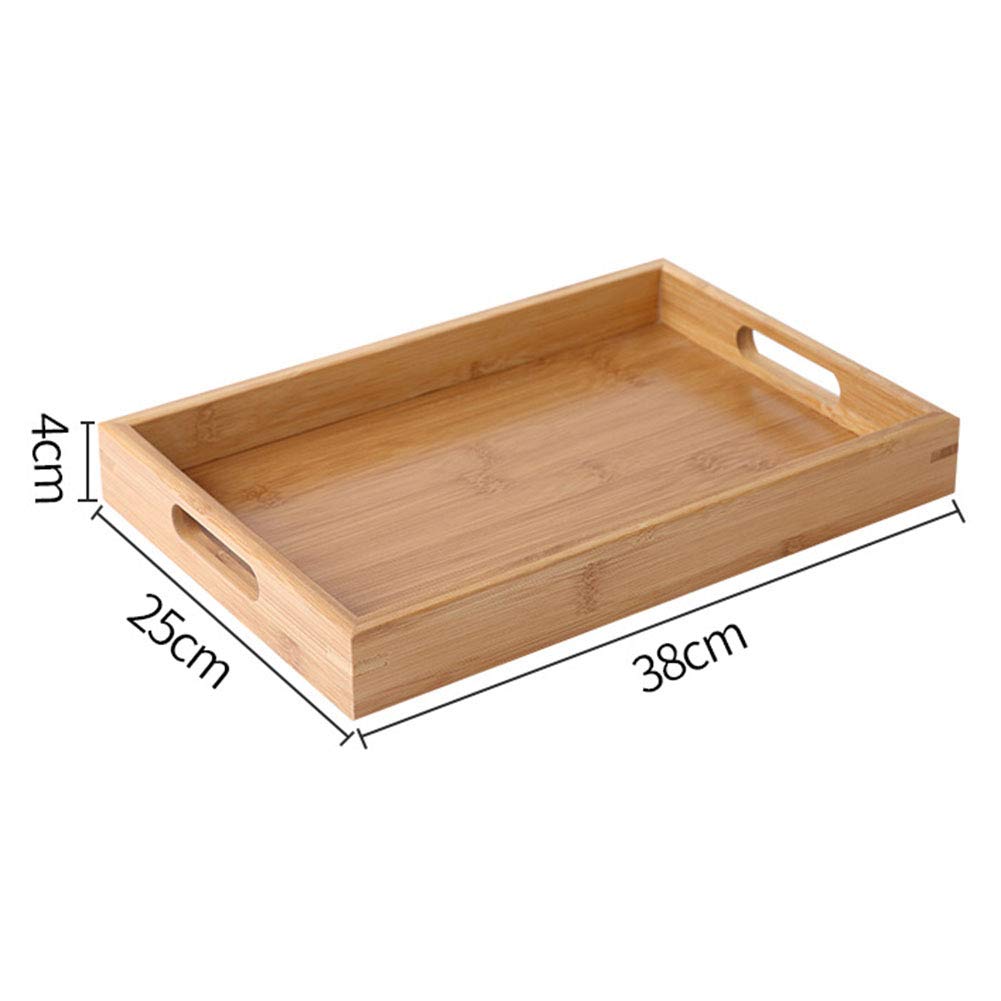 Plateau en bois - Plateau de service en bambou avec poignées pour petit déjeuner - Grand bois ottoman (38 x 25 x 4 cm)