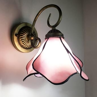 Tiffany Wall Lamp, Pink Flower Design Wall Lights Stained Glass 1 Light Tiffany Wall Lamp for Corridor, Hallway- D
