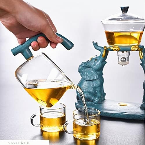 RORA Service à thé en verre 6 tasses avec infuseur amovible, injection d'eau magnétique, couvercle rotatif, résistant à la chaleur, électroménager, Éléphant A