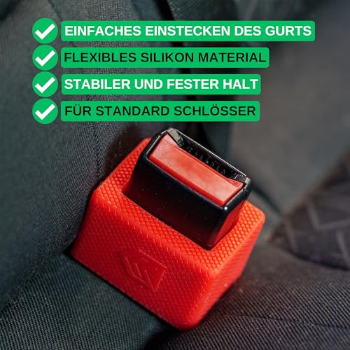 Auto Gurtschloss Halterung, 2 Stück, in Rot, Sicherheitsgurt Halter für einfaches Anschnallen, Gurthalterung für Kinder bis Senioren, Anschnallhilfe Autogurt, Gurtschlosshalter Abschnallschutz