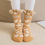 Chaussettes Moelleuses, 1pair Chaussettes Moelleuses Confortables Pour Femmes Filles Filles Mignon Dessin Animé Girafe Chaussettes De Plancher De Rez-de-chaussée À Sommeil Chaud Chaud Pour L'hiver