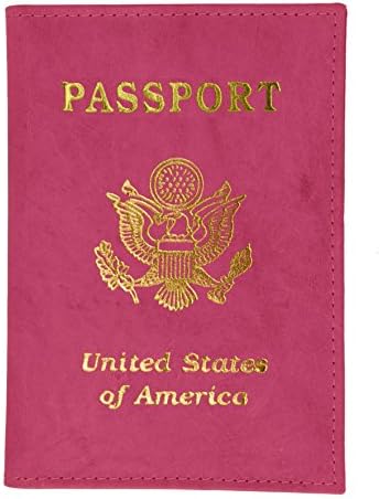 Marshal 601 USA Gold Genuine Leather Passport Cover for Travel with Credit Card Slots (Pink)