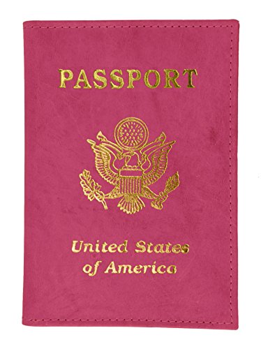 MARSHAL 601 USA Gold Genuine Leather Passport Cover for Travel with Credit Card Slots (Pink)