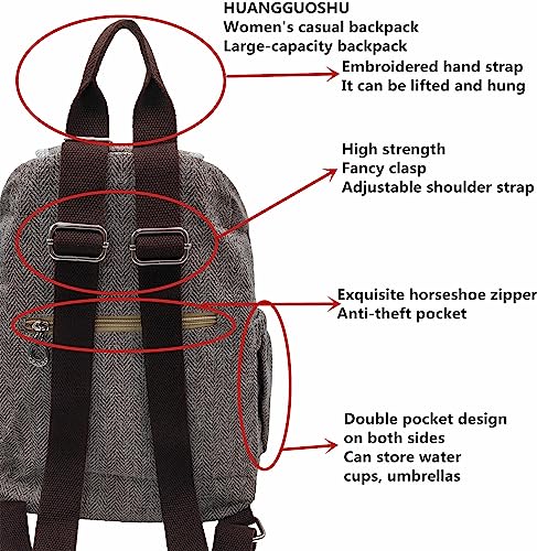 Image of Women's Cotton Hemp Cloth Backpack, Ashen | Boho Vintage, Embroidered, Casual Purse, Handbags Messenger Bag