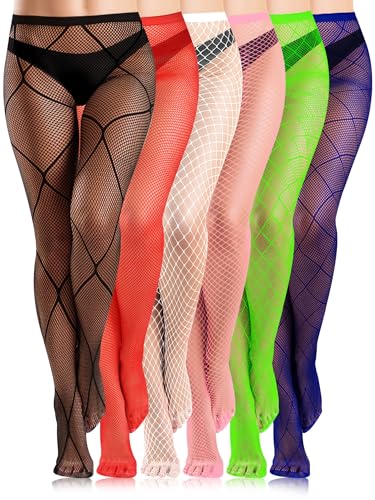 Medias de red mujer mallas altas muslo estampadas negras calcetines de malla largos 6 pares