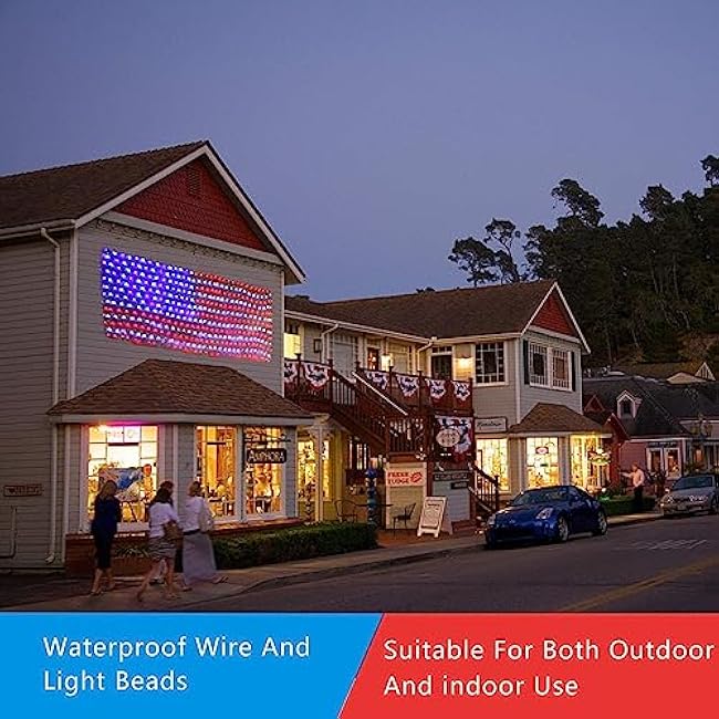 PUHONG (New) American Flag Lights, 420 LED USA Flag Net Lights, Outdoor Waterproof Patriotic Ornaments for Independence Day National Day July 4th Memorial Day Christmas New Year Party Yard Decoration